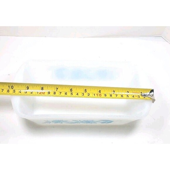 Vintage Glasbake Blue /teal/ turquoise Thistle Milk Glass Loaf Pan J-522 - Picture 6 of 7